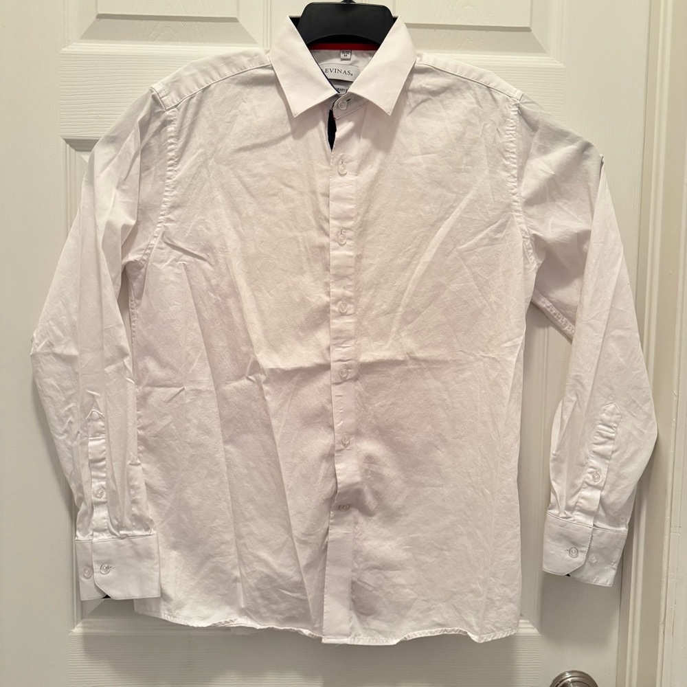 LEVINAS Men's Button-Down Shirt Size M White Long Sleeve Contemporary Fit Dress
